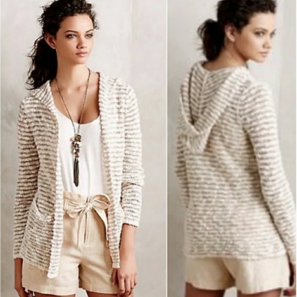 Anthropologie Moth Sparkle Knit Hooded Cardigan Size Medium